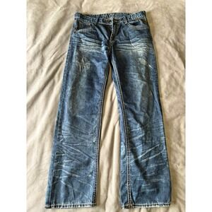Smash Mens Blue Acid Wash Distressed Studded Straight Leg Jeans Style